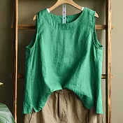 【ACheter】 氣質涼爽後背扣設計棉麻背心上衣# 113007 L 綠色