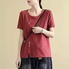 【ACheter】 韓版寬鬆顯瘦斜扣涼爽針織上衣# 113033 FREE 酒紅色