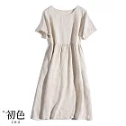 【初色】薄款日系棉麻風連身短袖洋裝-共3色-62226(M-2XL可選) M 麻色