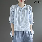 【AMIEE】復古百搭舒適上衣(KDT-0062) XL 藍色