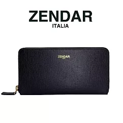 【ZENDAR】限量1折 頂級NAPPA小牛皮防刮十字紋拉鍊皮夾 卡門系列 全新專櫃展示品 (黑色) 黑色