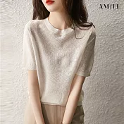 【AMIEE】法式冰絲針織涼感上衣(KDT-8387B) S 白色