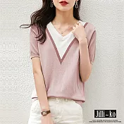 【Jilli~ko】溫柔氣質V型緹花設計款薄款針織衫 J9110  FREE 粉紅色