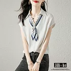 【Jilli~ko】夏季新款法式領結可拆通勤撞色寬鬆襯衫 J9092  FREE 白色
