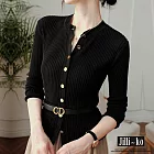 【Jilli~ko】時尚韓系金紐扣麻花修身薄款針織衫 1153  FREE 黑色