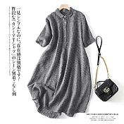 【ACheter】 日系優雅經典格紋棉麻洋裝# 113009 XL 黑色