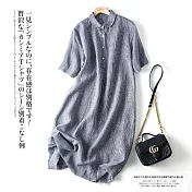 【ACheter】 日系優雅經典格紋棉麻洋裝# 113009 L 藍色