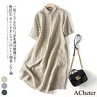 【ACheter】 日系優雅經典格紋棉麻洋裝# 113009 M 棕色