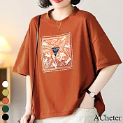 【ACheter】 大碼三角貼布印花T恤棉上衣# 113097 M 橘色