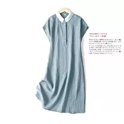 【ACheter】 凱特王妃風氣質純色棉麻洋裝# 113082 M 藍色