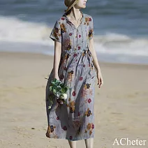 【ACheter】 日專櫃花色木耳邊系腰涼爽洋裝# 113121 M 花紋