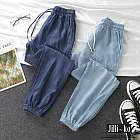 【Jilli~ko】夏季新款冰絲高腰寬鬆九分休閒牛仔束腳褲 J9128  FREE 深藍色