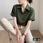 【Jilli~ko】夏季翻領緞面感時尚復古寬鬆短袖襯衫 J9159  FREE 綠色
