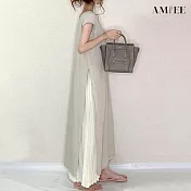 【AMIEE】日系簡約兩件式連身洋裝(KDD-1191) M 圖片色