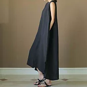 【ACheter】 日系涼感度假背心寬鬆連身洋裝# 113169 FREE 黑色
