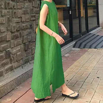 【ACheter】 日系涼感度假背心寬鬆連身洋裝# 113169 FREE 綠色