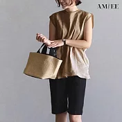 【AMIEE】簡約設計款無袖棉麻上衣(KDT-2077) M 棕色