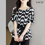 【AMIEE】氣質顯瘦顯瘦印花雪紡衫(KDT-8443) XL 圖片色