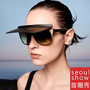 seoul show首爾秀 小香類款翻蓋太陽眼鏡UV400防爆墨鏡 28017  咖蓋茶片