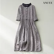 【AMIEE】日系黑白格氣質連身洋裝(KDD-3939) M 黑白格
