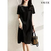 【AMIEE】法式氣質顯瘦連身洋裝(KDD-1415) XL 黑色