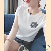 【初色】圓盤裝飾圓領T恤上衣-白色-62328(M-2XL可選) 2XL 白色