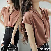 【MsMore】 V領知性絲涼感氣質襯衫# 113202 M 棕色