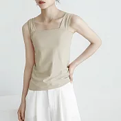 【ACheter】 日系外銷精品精梳棉背心上衣# 113183 XL 卡其色