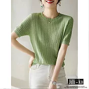 【Jilli~ko】夏季新款格子緹花設計感冰絲針織衫 J9181  FREE 綠色