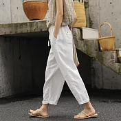 【慢。生活】夏季新款復古文藝寬鬆百搭九分褲闊腿褲 26468  FREE 白色