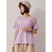 【慢。生活】夏季休閒印花口袋拼接寬鬆彈性下擺棉質T恤 11200  FREE 紫色