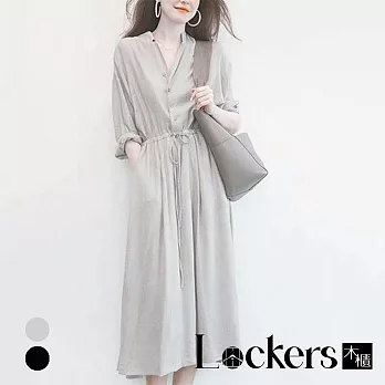 【Lockers 木櫃】夏季素面收腰連身裙 L111071102 M 灰色