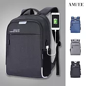 【AMIEE】USB充電大容量減壓雙肩背包(KD-616) F 黑色