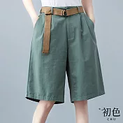 【初色】高腰寬鬆五分寬褲-共4色-62488(M-2XL可選) M 淺綠色