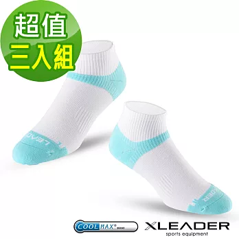 【LEADER】ST-06 台灣製Coolmax專業排汗 機能運動除臭襪 女款 超值3入組 白藍