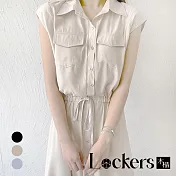 【Lockers 木櫃】夏季日式口袋無袖連衣裙 L111072504 L 卡其色