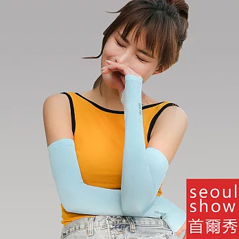 seoul show首爾秀 夏季防曬冰絲手臂套防紫外線清冰涼袖套 藍色