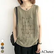 【ACheter】 薄款寬鬆棉麻背心上衣# 113365 XL 綠色