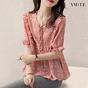 【AMIEE】氣質簡約時尚波點襯衫(KDT-3938) XL 粉色