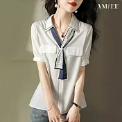 【AMIEE】氣質OL百搭襯衫(KDT-4074) XL 白色