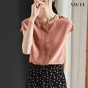 【AMIEE】氣質仿蠶絲舒適襯衫(KDT-3014) XL 橘粉色