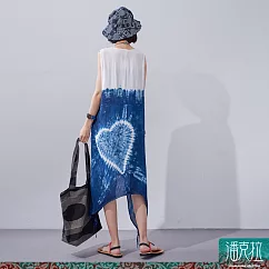 潘克拉 | 藍染愛心圖紋雙面夏季縲縈背心裙 TM1379 FREE 藍色