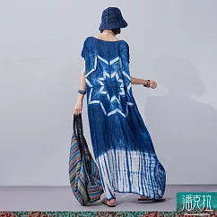 潘克拉 | 藍染星星圖紋雙面夏季縲縈連衣裙 TM1381 FREE 藍色