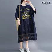【AMIEE】中長板大碼寬鬆連身洋裝(KDD-3292) XL 藏青色