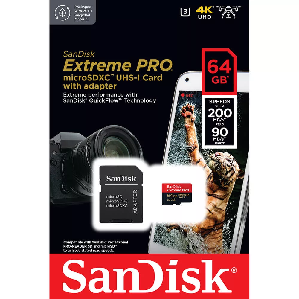 【代理商公司貨】SanDisk 64GB 200MB/s Extreme Pro U3 microSDXC UHS-I V30 A2 記憶卡