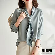 【Jilli~ko】法式復古雪紡別緻碎花領巾襯衫 J9219  FREE 藍色