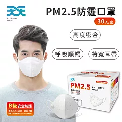 【天天】PM2.5防霾口罩 B級防護 30入/盒 (紅色警戒專用) L尺寸─白色