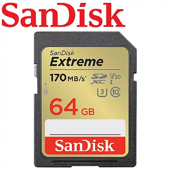 【代理商公司貨】SanDisk 64GB 170MB/s Extreme U3 SDXC UHS-I V30 記憶卡