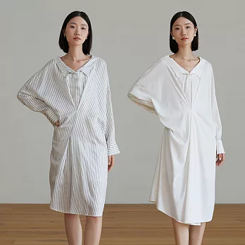 旅途原品 寬鬆襯衫領連衣裙 M L-XL  L-XL 白色