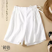 【初色】素色百搭高腰直筒休閒短褲-共3色-62646(M-2XL可選) XL 白色